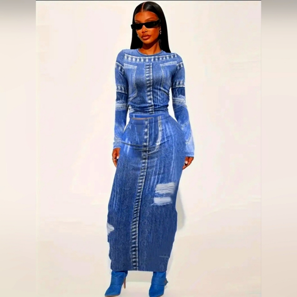Stylish Soft 2pc. faux blue denim